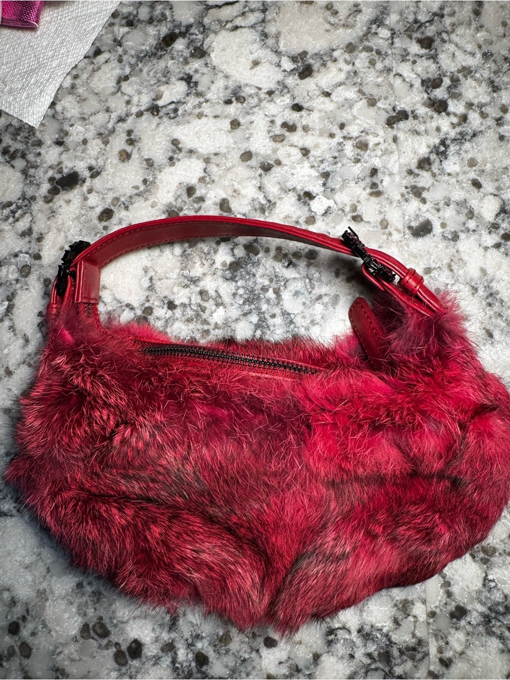 Vintage Isabella Fiore Y2K Rabbit Fur Rhinestone Mini Bag - Picture 9 of 9